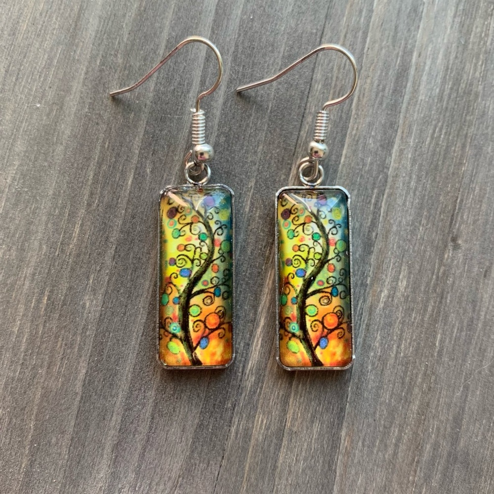 3/$20-Colorful Tree Design Earrings